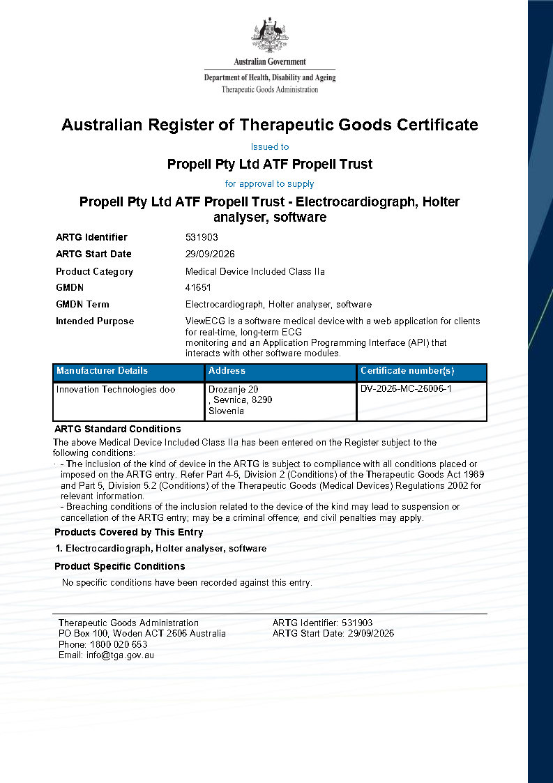 Australian Register of Therapeutic Goods Certificate